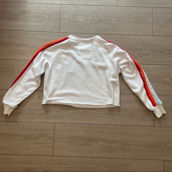 Aviator Nation Cropped Sweatshirt — white + rainbow - Picture 3 of 4